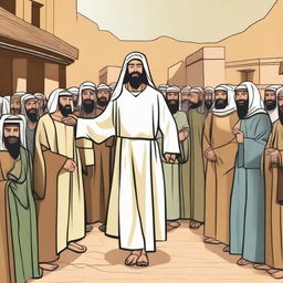 Create an illustration depicting the moment when Prophet Isa (Jesus) is sent to the people of Bani Israil