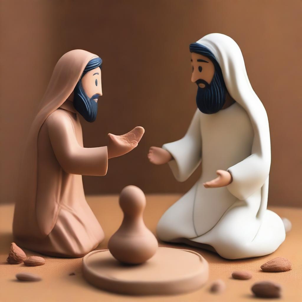 Illustrate the moment when Prophet Isa (Jesus) performs a miracle by creating a bird from clay, with the permission of Allah