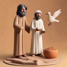 Illustrate the moment when Prophet Isa (Jesus) performs a miracle by creating a bird from clay, with the permission of Allah