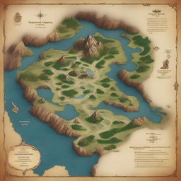 Create a detailed and artistic map of a fantasy world suitable for a Dungeons & Dragons campaign