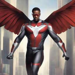 A detailed illustration of Sam Wilson as The Falcon, showcasing his iconic wings and suit