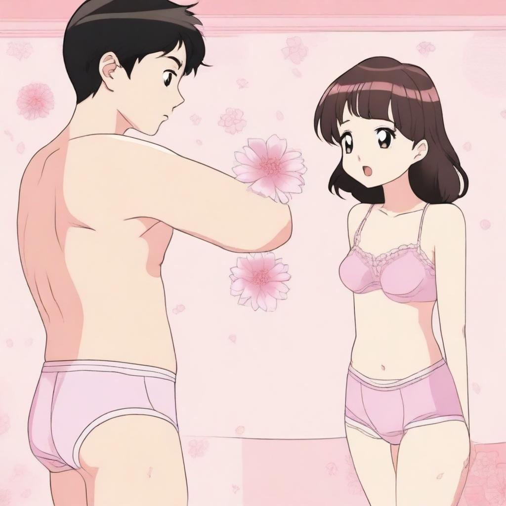 A scene where a boy accidentally sees a girl in her underwear