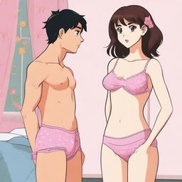 A scene where a boy accidentally sees a girl in her underwear