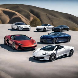 Multiple models of luxury sports cars, each with an innovative and elegant design