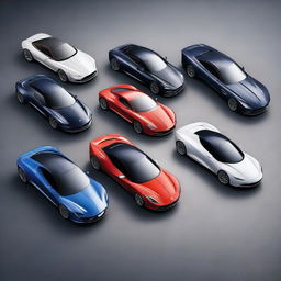 Multiple models of luxury sports cars, each with an innovative and elegant design