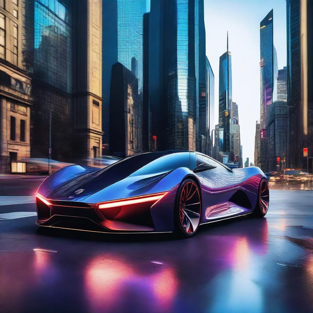 A futuristic concept super car with an innovative and aerodynamic design, featuring a glossy finish and cutting-edge technology