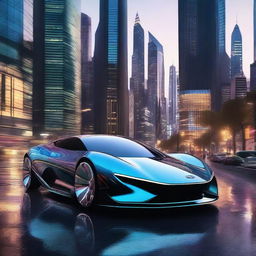 A futuristic concept super car with an innovative and aerodynamic design, featuring a glossy finish and cutting-edge technology