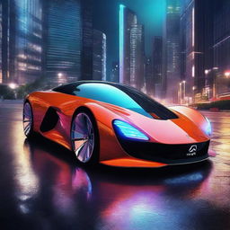 A futuristic concept super car with an innovative and aerodynamic design, featuring a glossy finish and cutting-edge technology