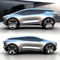 A futuristic SUV concept car with sleek, aerodynamic design, advanced LED lighting, and a luxurious interior