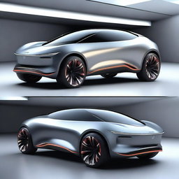 A futuristic SUV concept car with sleek, aerodynamic design, advanced LED lighting, and a luxurious interior