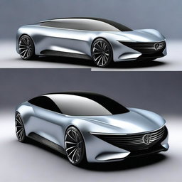 A futuristic sedan concept car with a sleek, aerodynamic design, advanced LED lighting, and a luxurious interior