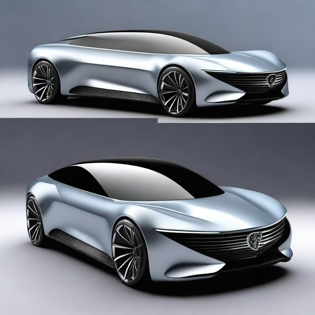 A futuristic sedan concept car with a sleek, aerodynamic design, advanced LED lighting, and a luxurious interior