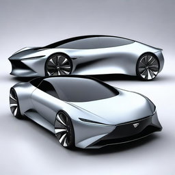 A futuristic sedan concept car with a sleek, aerodynamic design, advanced LED lighting, and a luxurious interior