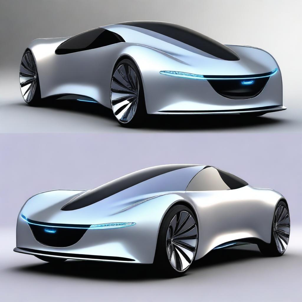 A futuristic sedan concept car with a sleek, aerodynamic design, advanced LED lighting, and a luxurious interior