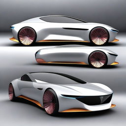 A futuristic sedan concept car with a sleek, aerodynamic design, advanced LED lighting, and a luxurious interior
