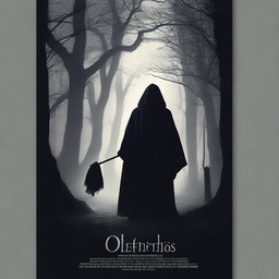 Create a dark-themed fantasy movie poster set in a mystical world