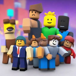 Create an image featuring characters in the style of Roblox
