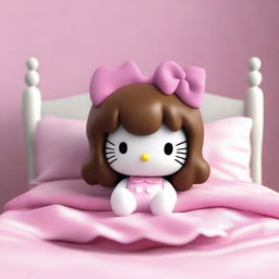 A 3D rendering of Hello Kitty lying in bed