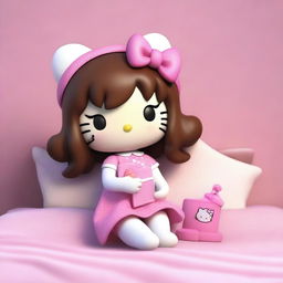 A 3D rendering of Hello Kitty lying in bed