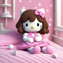 A 3D rendering of Hello Kitty lying in bed
