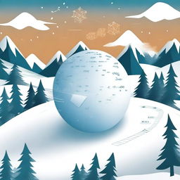 An illustration of a snowball rolling down a hill, with mathematical equations and differential equations floating around it, representing the physics and mathematics behind its motion