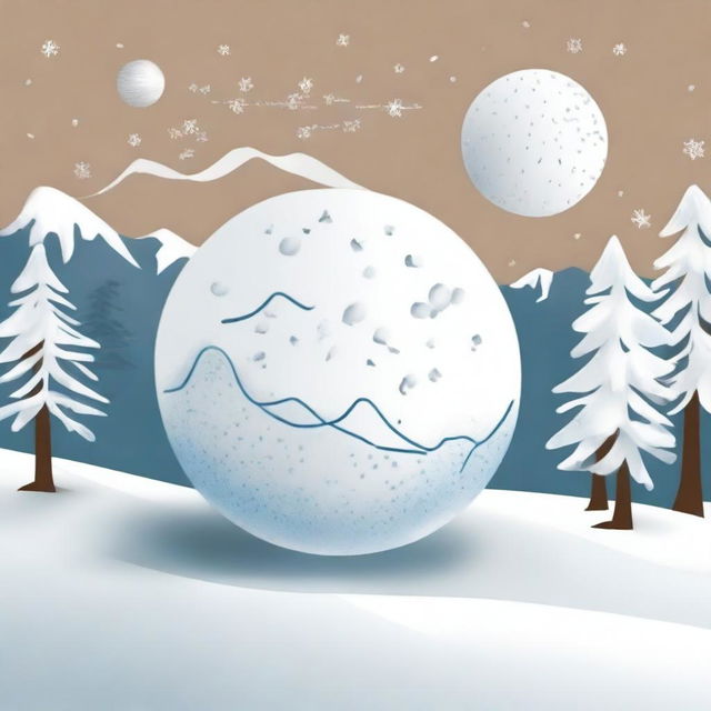 An illustration of a snowball rolling down a hill, with mathematical equations and differential equations floating around it, representing the physics and mathematics behind its motion