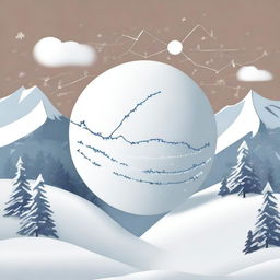 An illustration of a snowball rolling down a hill, with mathematical equations and differential equations floating around it, representing the physics and mathematics behind its motion