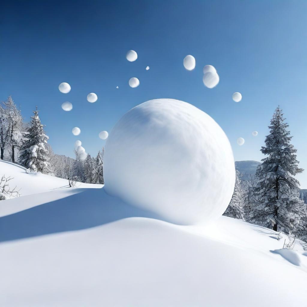 A snowball rolling down a hill, gradually growing bigger as it accumulates more snow