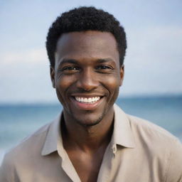 A portrait of a handsome dark-skinned man with a friendly smile