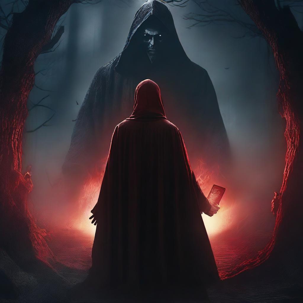 Create a dark-themed fantasy movie poster set in a mystical world