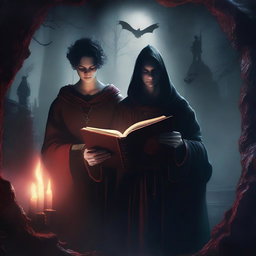 Create a dark-themed fantasy movie poster set in a mystical world