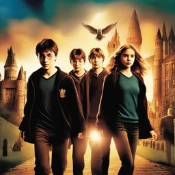 A movie poster featuring Harry Potter, his friend Ron Weasley, and the brave Hermione Granger