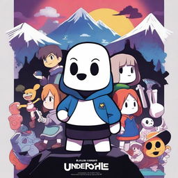 A vibrant and captivating poster for an Undertale movie, featuring iconic characters like Frisk, Sans, Papyrus, and Toriel in a dramatic and adventurous setting