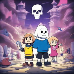 A vibrant and captivating poster for an Undertale movie, featuring iconic characters like Frisk, Sans, Papyrus, and Toriel in a dramatic and adventurous setting