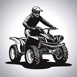 A simple, flat, black and white vector style illustration of a quad biker