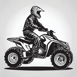 A simple, flat, black and white vector style illustration of a quad biker