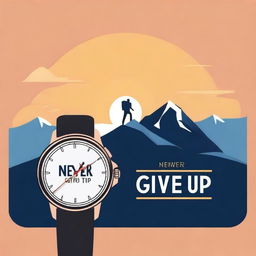 A motivational image with the phrase 'never give up' prominently displayed
