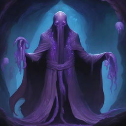 A detailed illustration of a mind flayer with a pushed-in face