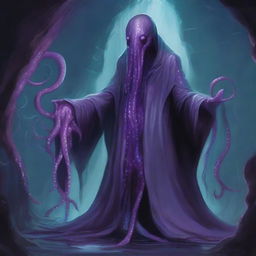 A detailed illustration of a mind flayer with a pushed-in face