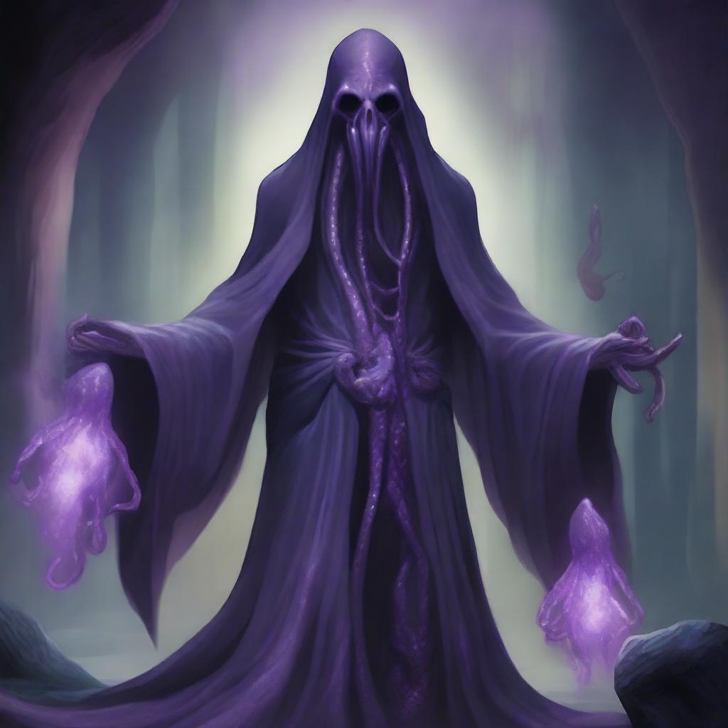 A detailed illustration of a mind flayer with a pushed-in face