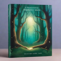 A captivating book cover featuring a mystical forest with ancient trees, glowing fireflies, and a hidden path leading to an enchanted castle in the distance