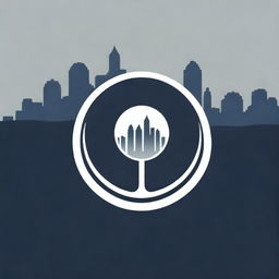 A dark and gripping logo for a crime story channel set against a backdrop of a gritty city skyline, featuring magnifying glass, fingerprint and shadows.