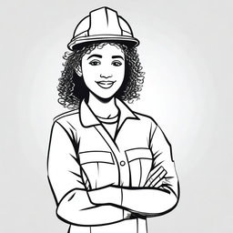 Create a 2D drawing of a woman with curly hair wearing a safety technician uniform