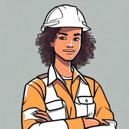 Create a 2D drawing of a woman with curly hair wearing a safety technician uniform