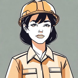 Create a 2D drawing of a woman with short black hair that touches the nape of her neck, honey-colored eyes, and a nose piercing