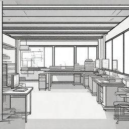Create a 2D drawing of a workplace environment at Senai