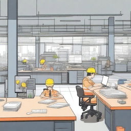 Create a 2D drawing of a workplace environment at Senai