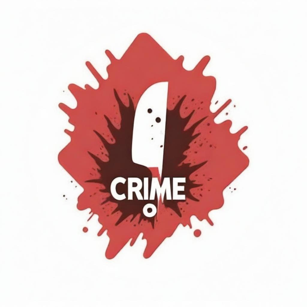 A chilling and horrific update to the crime story channel logo with blood spatters, a gloomy atmosphere, and ominous elements like a gory knife, eerie shadows and sinister looking eyes.