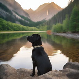 A landscape shot of a mountain stream or lake with a golden sunrise or sunset, capturing the natural beauty of the mountains in browns, greens, and blues