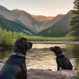 A landscape shot of a mountain stream or lake with a golden sunrise or sunset, capturing the natural beauty of the mountains in browns, greens, and blues